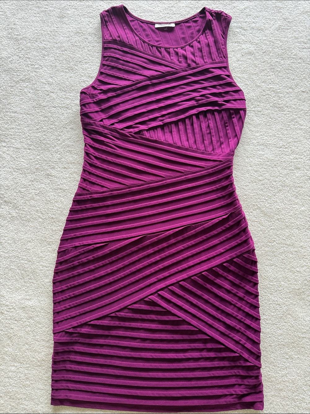 Calvin Klein Magenta Ribbed Sleeveless Sheath Dress - Size S
